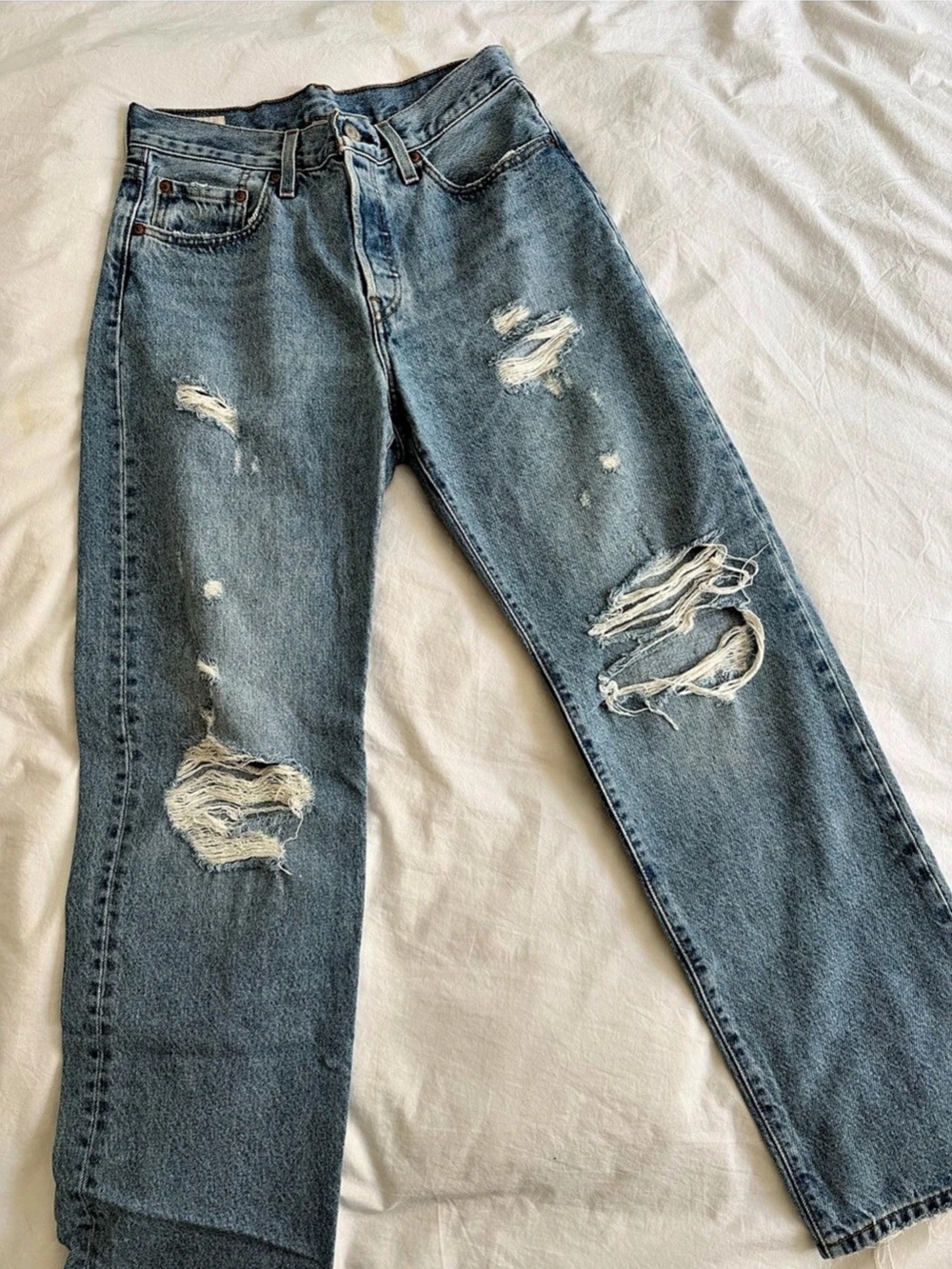 Levi's 501 Original Distressed Straight Leg Jeans Distressed Skinny Jeans in
